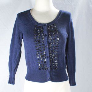 Charlotte Russe Navy Blue 3 Quarter Length Cardigan Sweater Size Small JRS